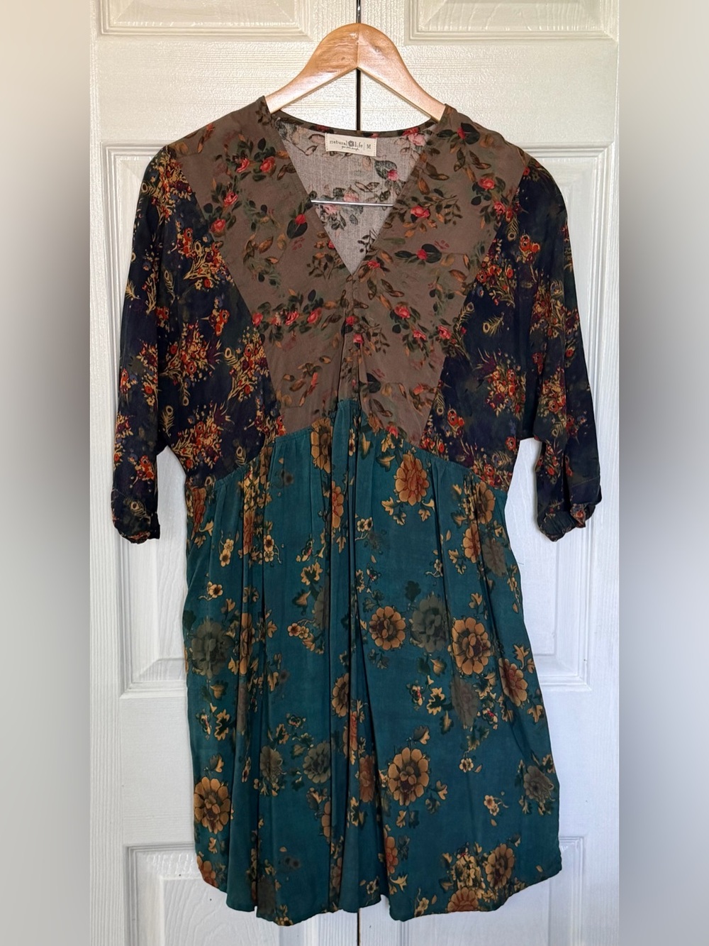 Natural Life Floral Mixed Print Boho Midi Dress, Size M